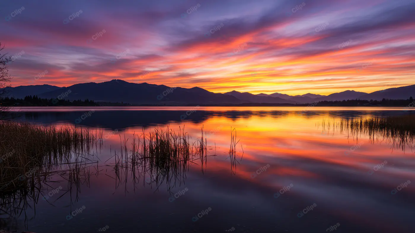 Fiery Lakeside Sunset Panorama