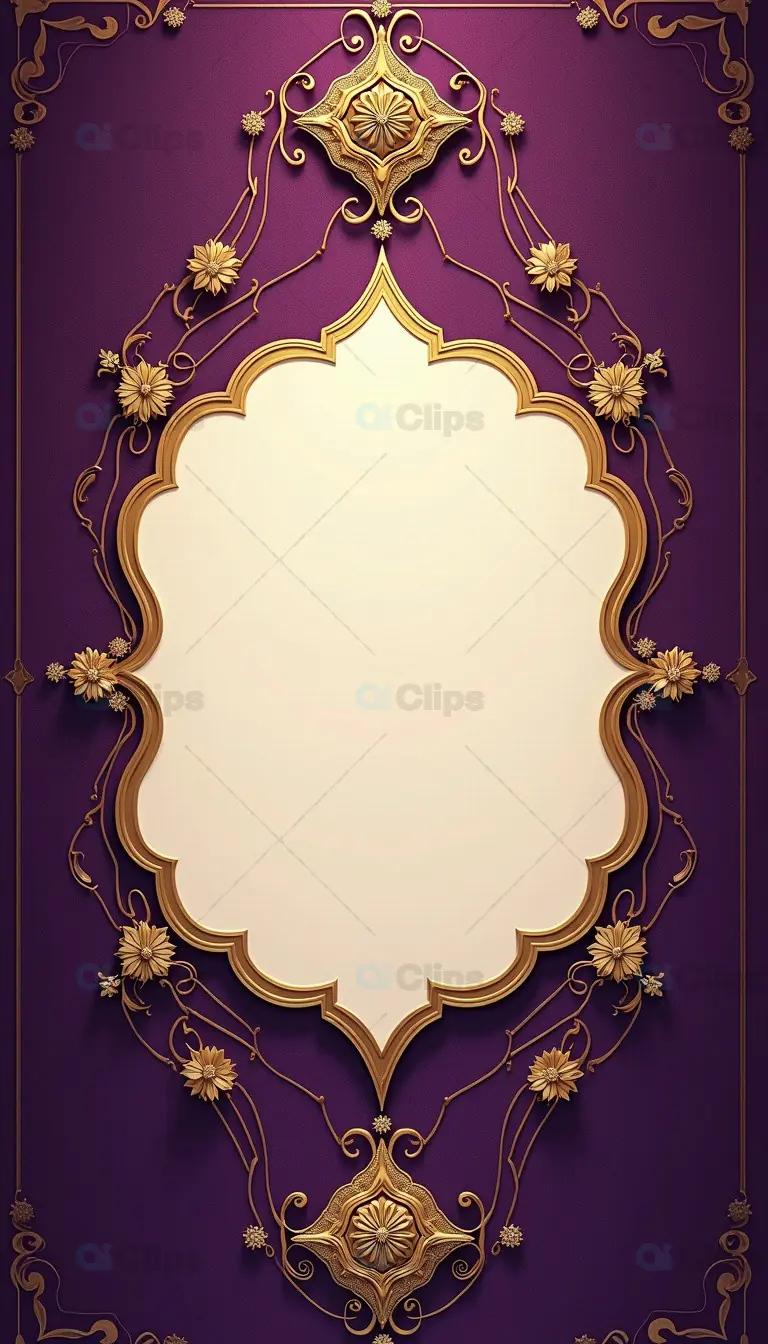 Royal Ornate Frame with Gold Accents on Purple Background