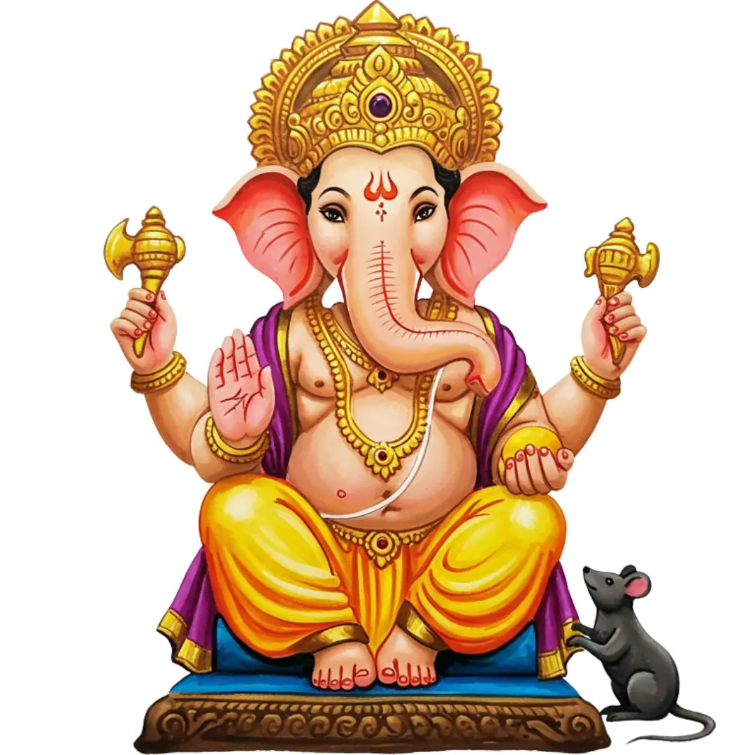 Ganesha Hindu Deity with Mouse Companion PNG