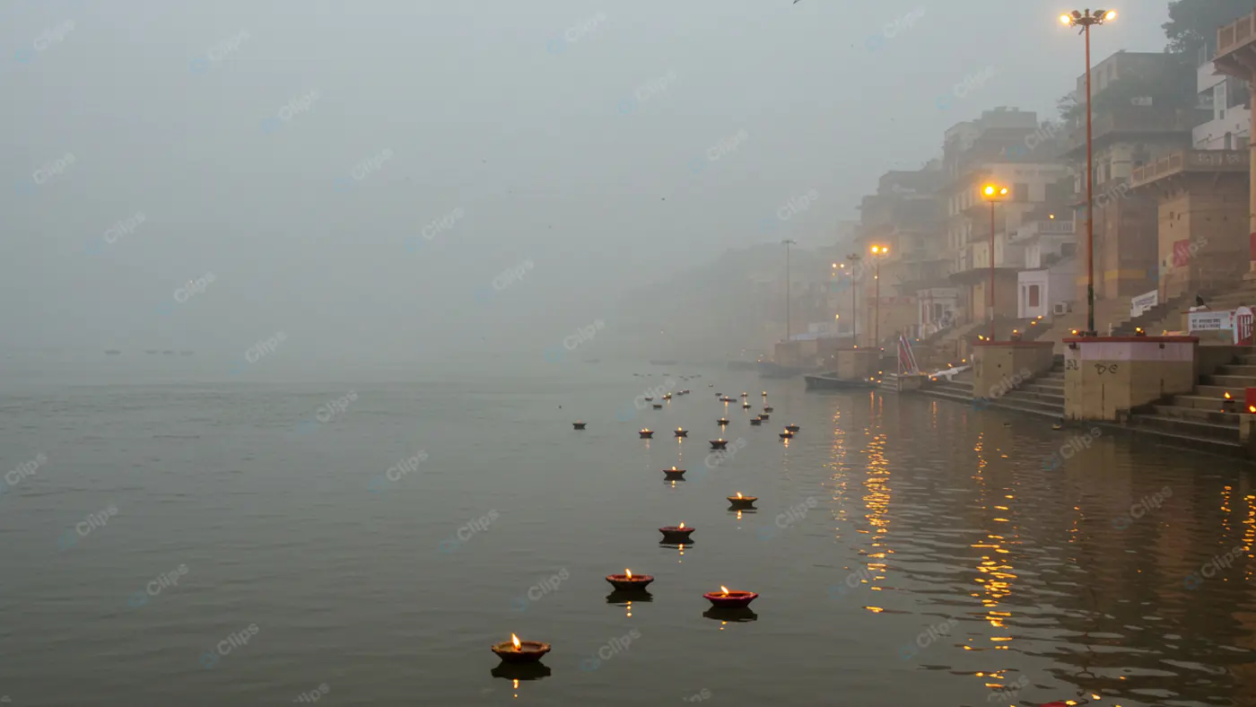 Misty Ganges Riverfront at Dawn
