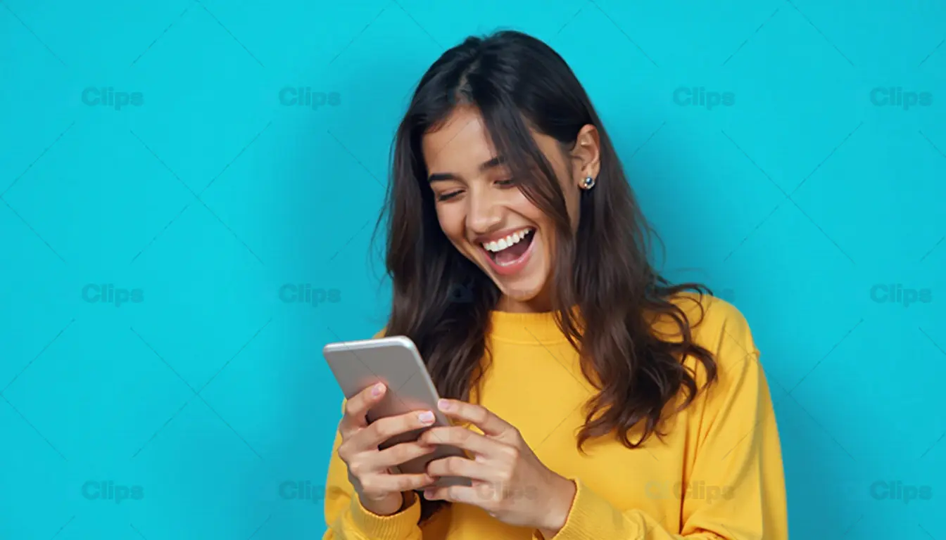 Happy Woman Using Smartphone