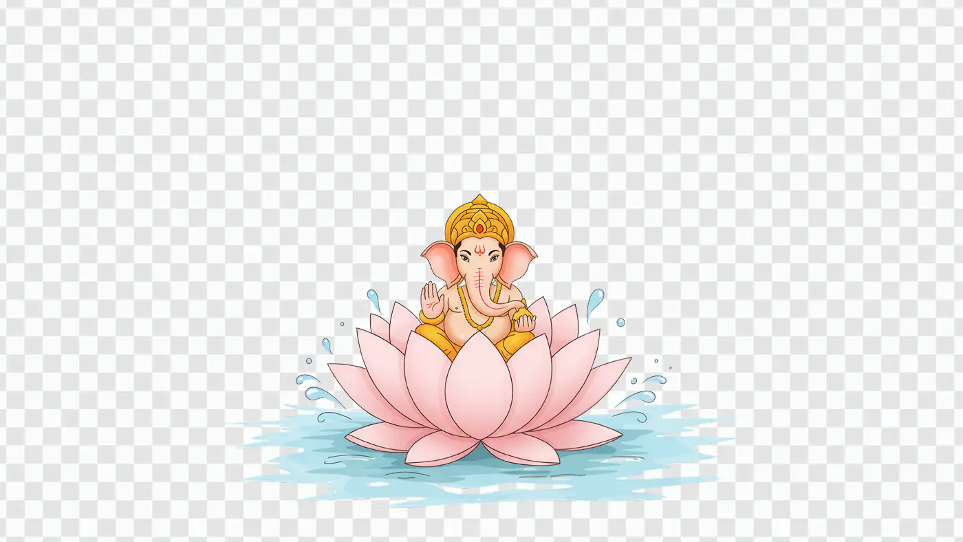 Ganesha Seated on Pink Lotus in Water PNG
