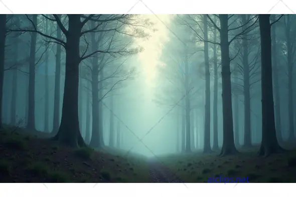 Foggy Forest Path with Tall Trees