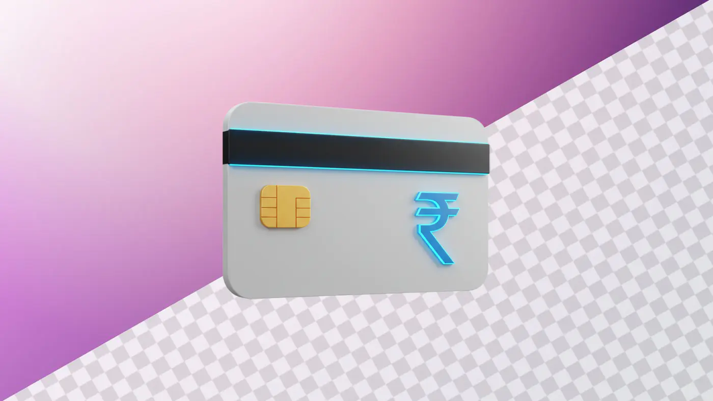 Modern credit card with glowing rupee symbol