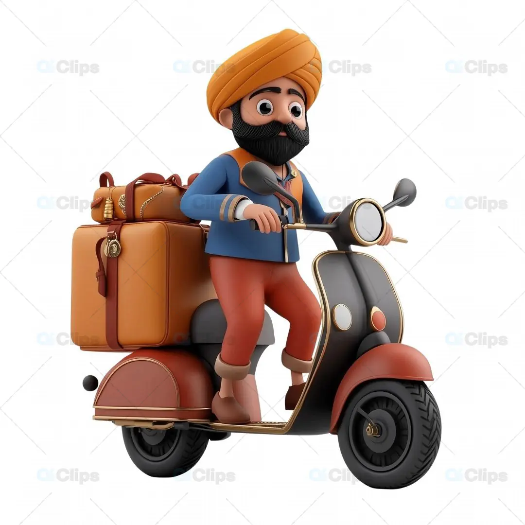 3D Indian Traveler Avatar on Scooter with Luggage