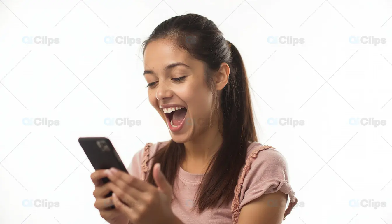Excited Woman Reacting to Smartphone