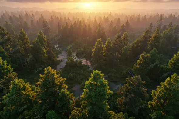 Golden Hour Forest Aerial