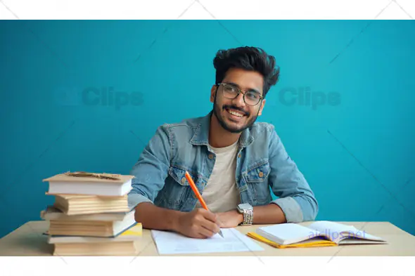 Smiling Student Writing Notes