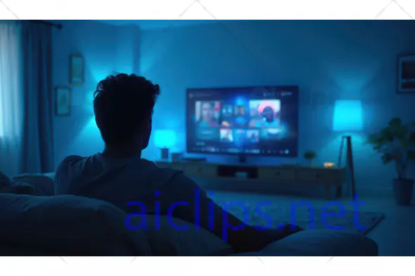 Man Watching Streaming Service on TV in Dark Room