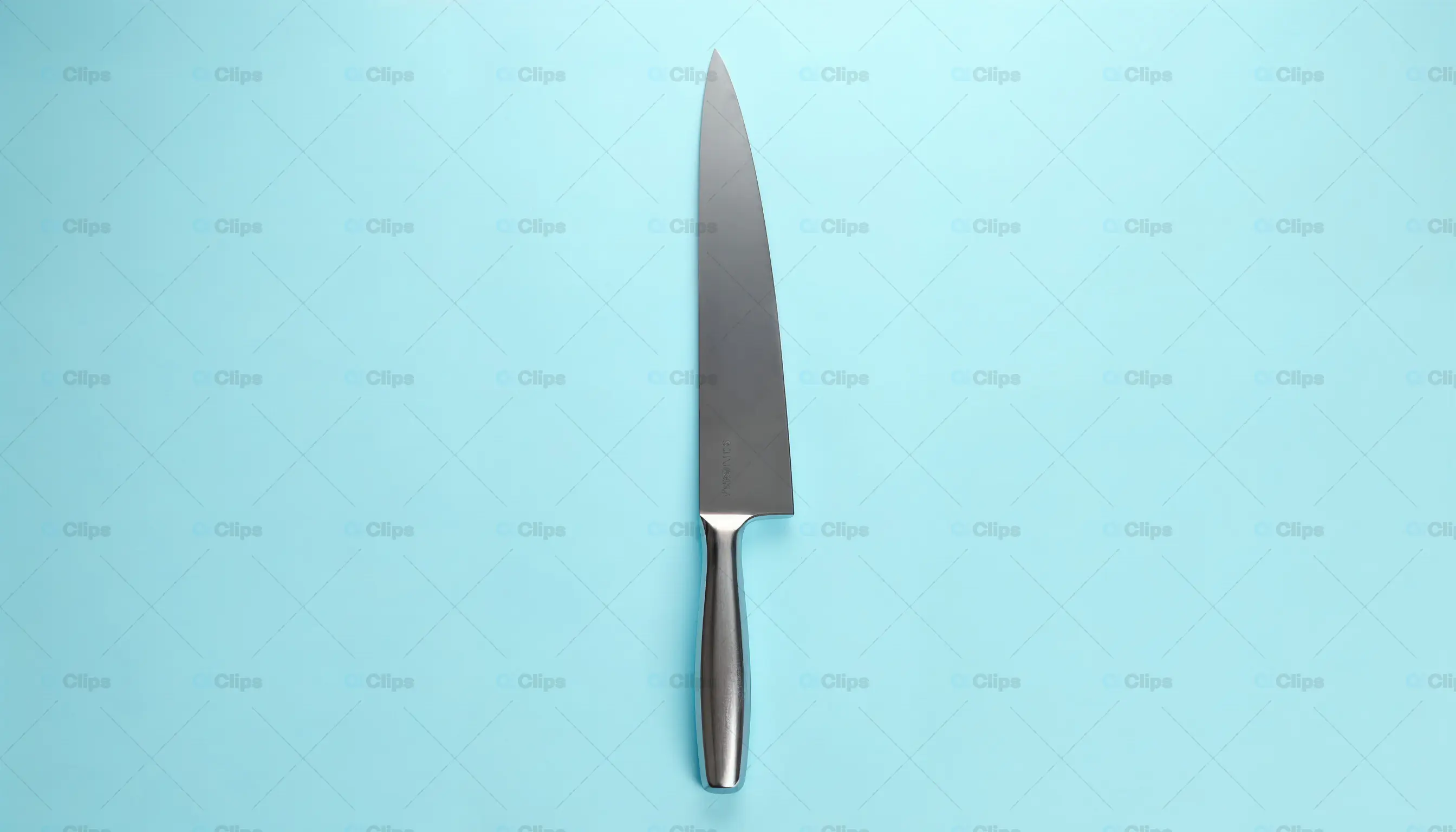 Stainless Steel Chef Knife on Blue Background
