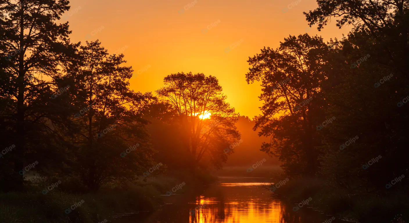 Golden Sunset River Silhouette