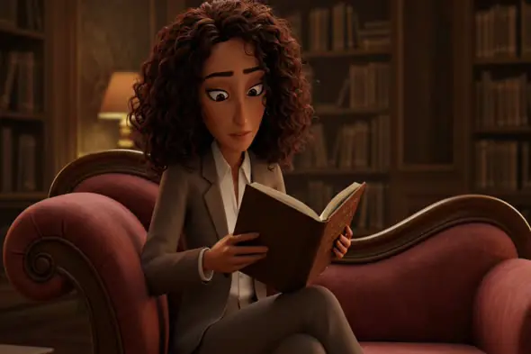 Animated Character Reading in Library
