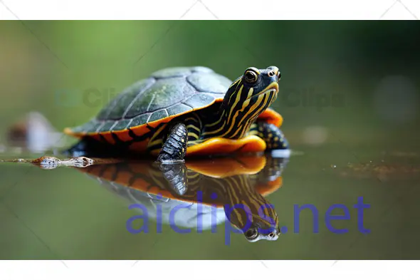 Painted Turtle by Water Reflection