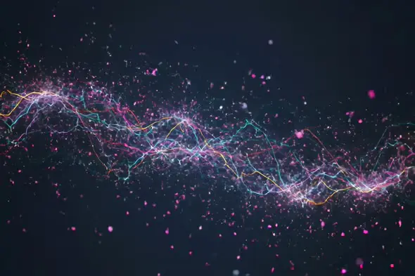 Vibrant Abstract Neural Data Streams with Particle Sparks on Dark Background