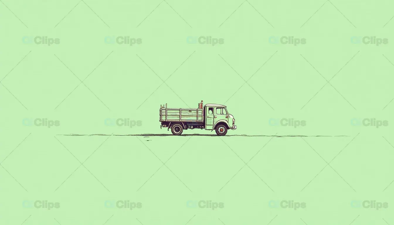 Minimalist Vintage Truck on Green Background