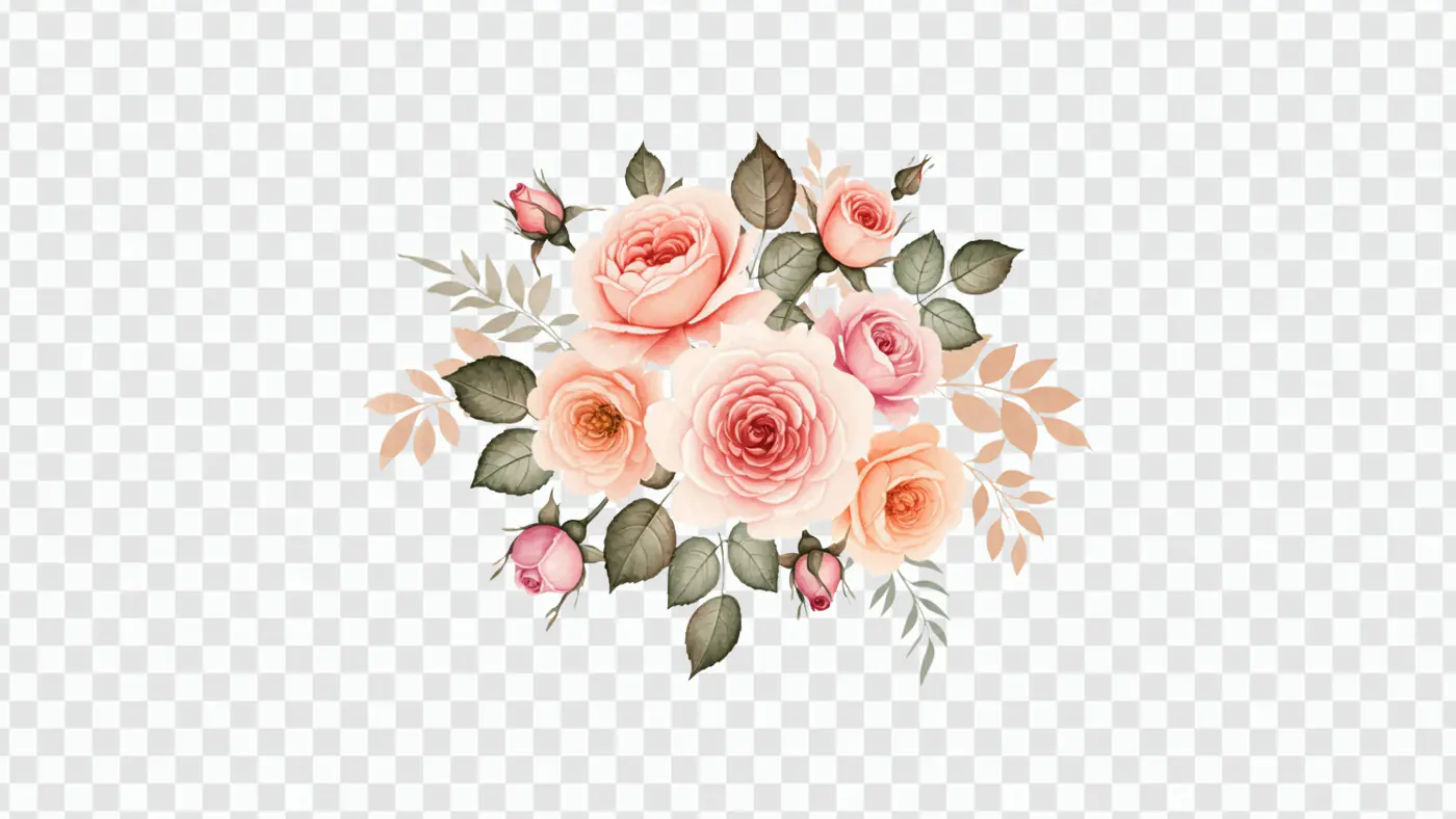 Soft Peach Rose Cluster Watercolor Floral PNG