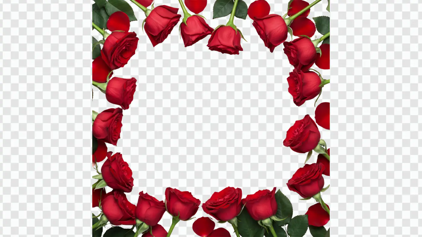 Passionate Red Roses Floral Border Frame PNG