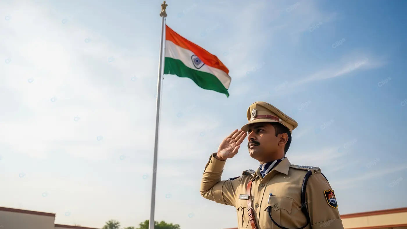 Indian Police Officer's Solemn Salute to the National Flag