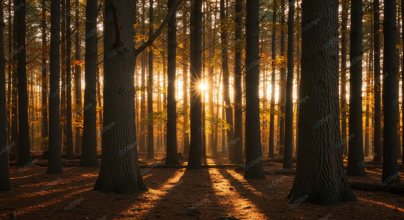 Golden Sunset Through Forest Silhouettes