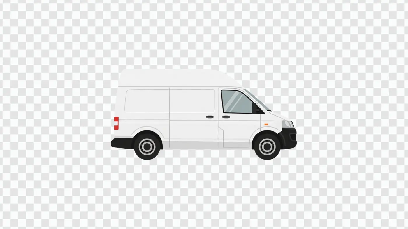 White Commercial Cargo Delivery Van Side View Clipart PNG