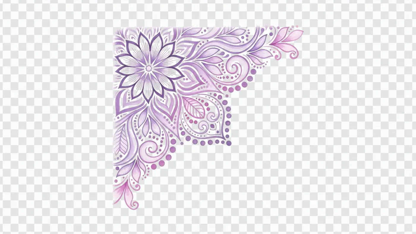 Elegant Purple Mandala Floral Corner Ornament PNG Clipart