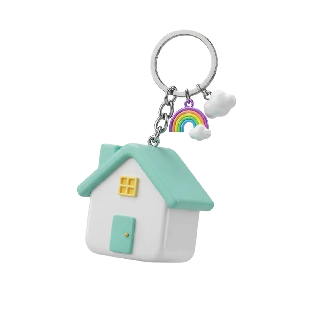 Cute house keychain with rainbow and cloud charms