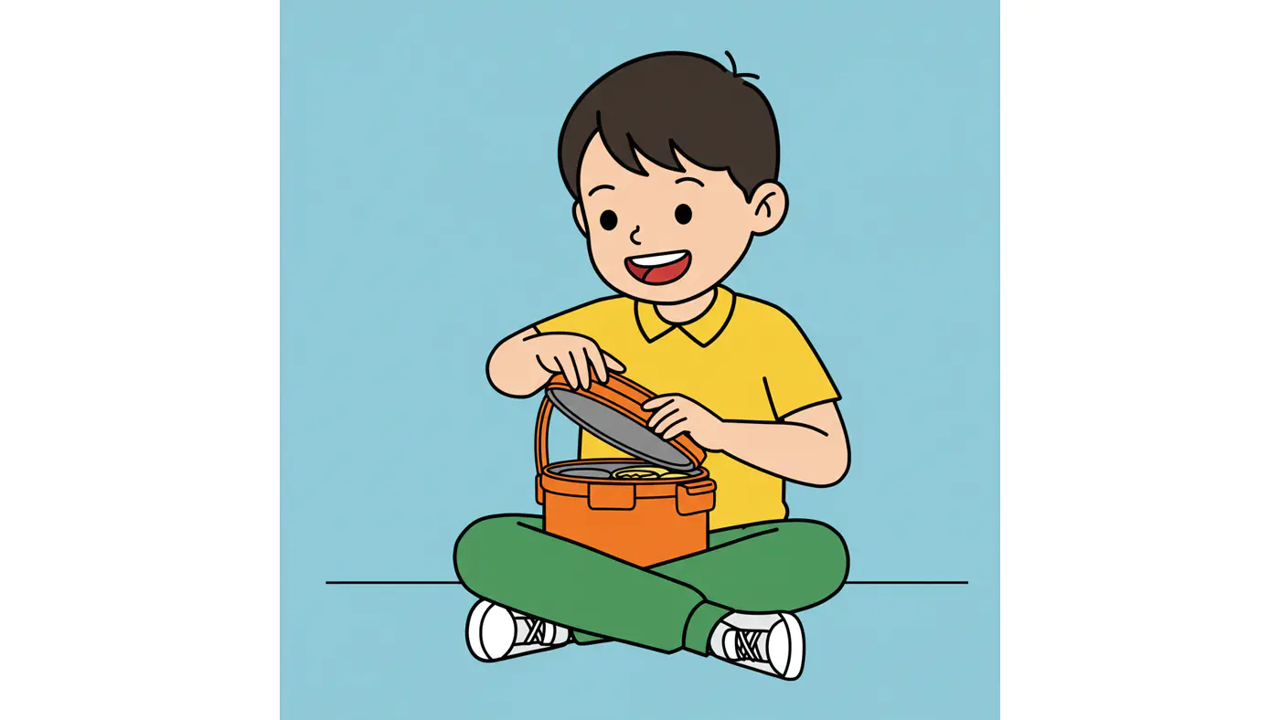 Cheerful Lunchbox Kid Vector