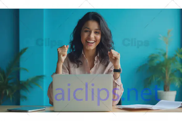 Excited Woman Celebrating Success at Laptop