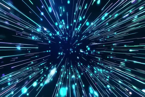 Radiant blue particle streams in cosmic explosion