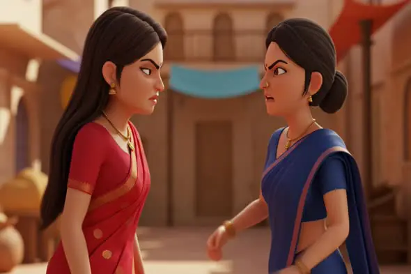 Animated Indian Women Confrontation Scene