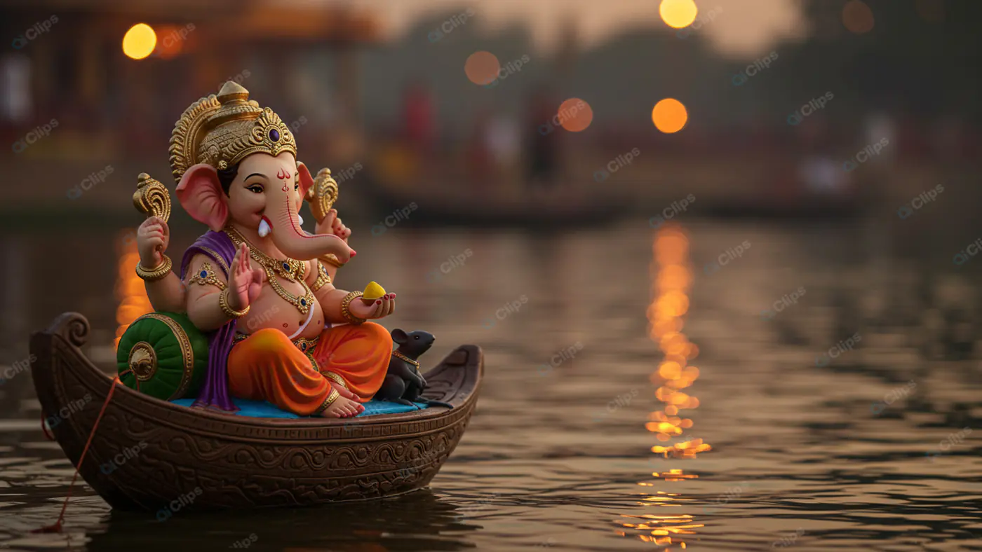 Ganesha Idol Afloat at Dusk