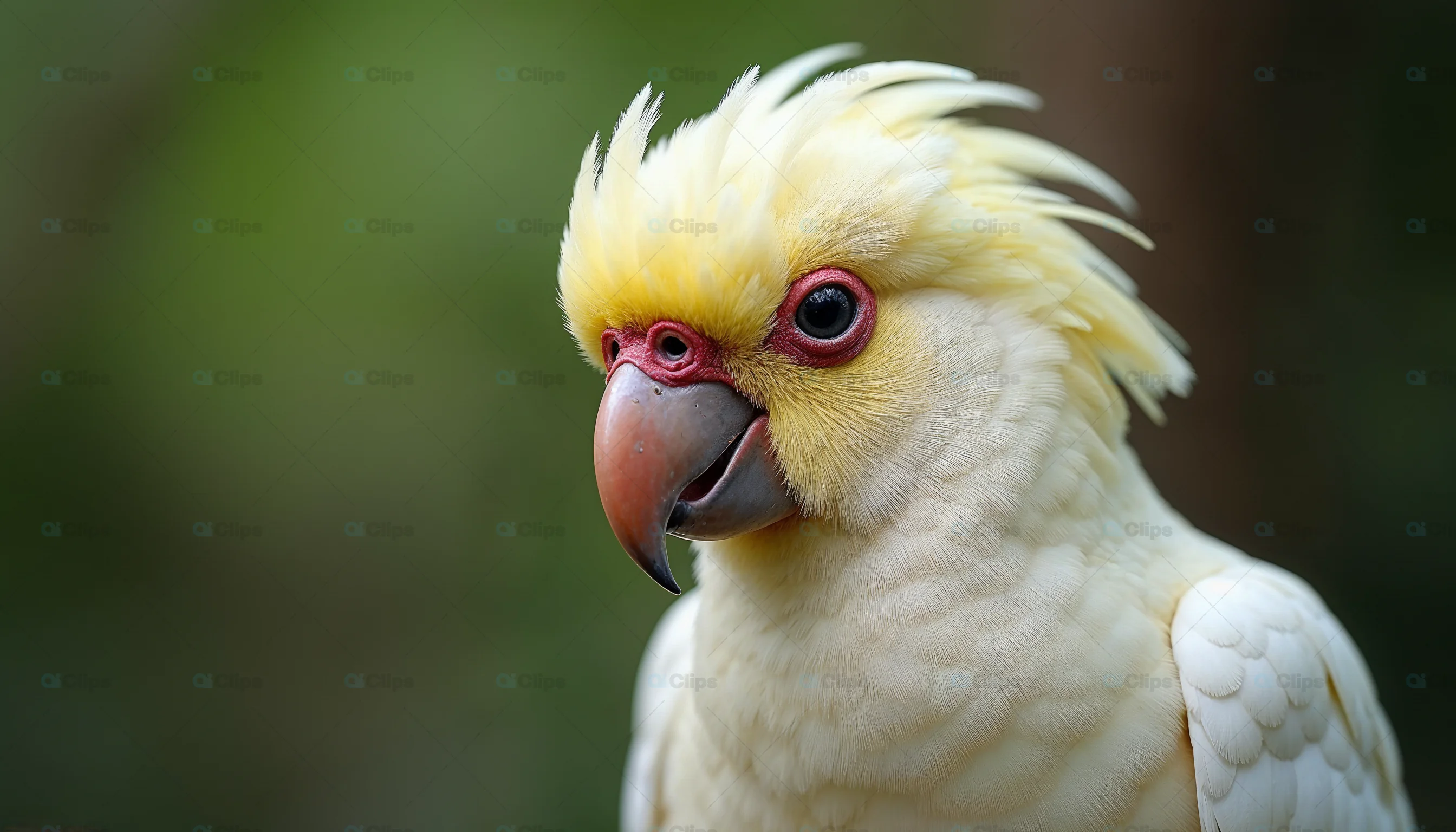 Close-Up of Yellow-Crested Cockatoo with Red Eye Rings