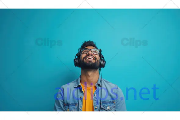 Happy Man Enjoying Music on Headphones