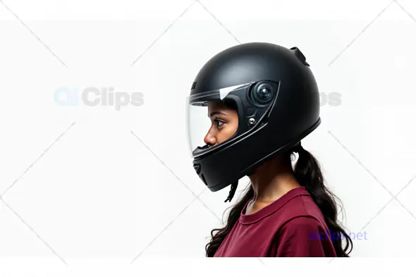 Woman Wearing Black Helmet Side Profile