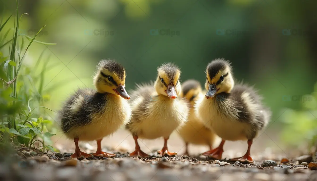 Group of Adorable Ducklings Outdoors