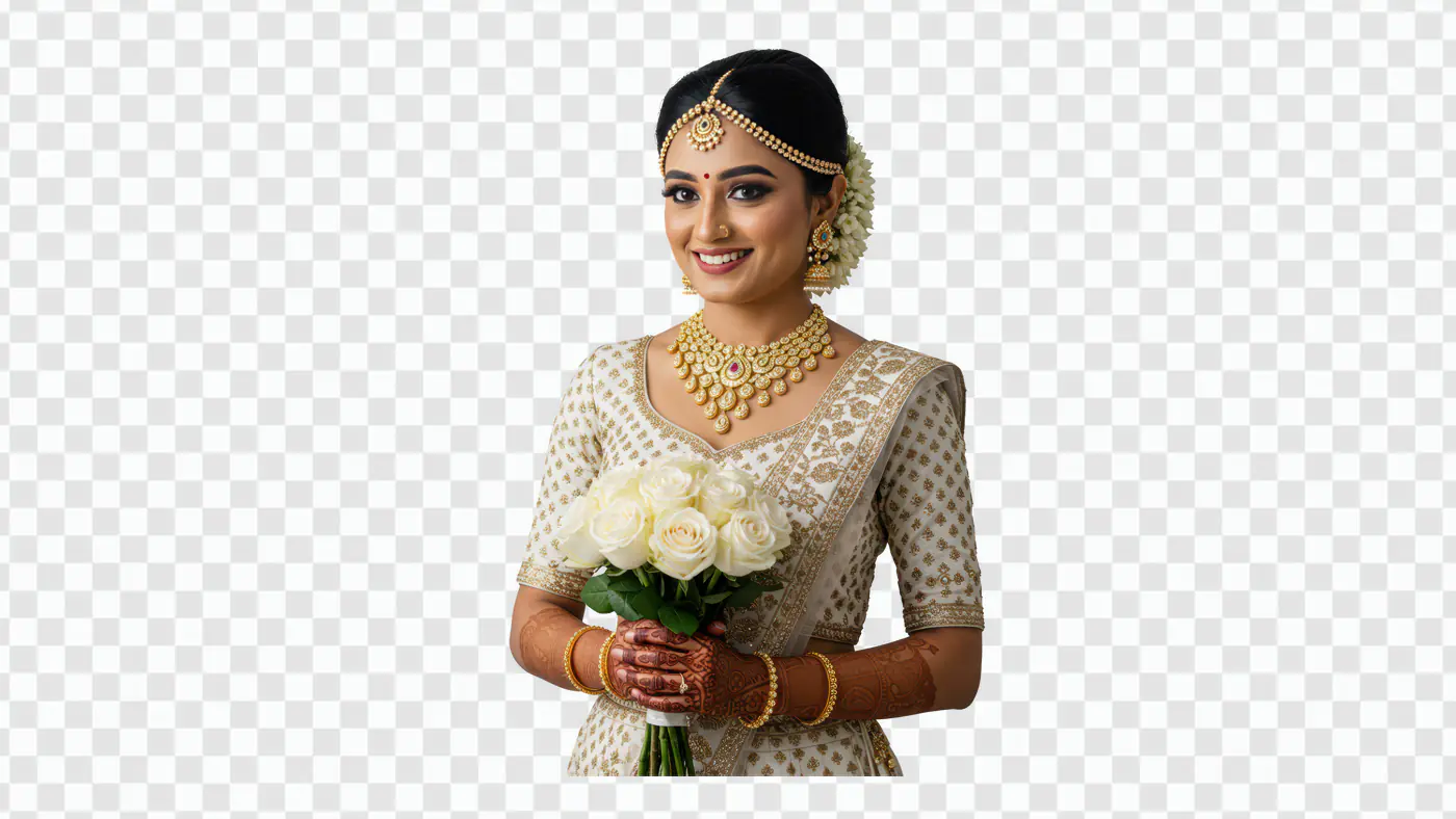 Radiant South Indian Bride with Roses PNG