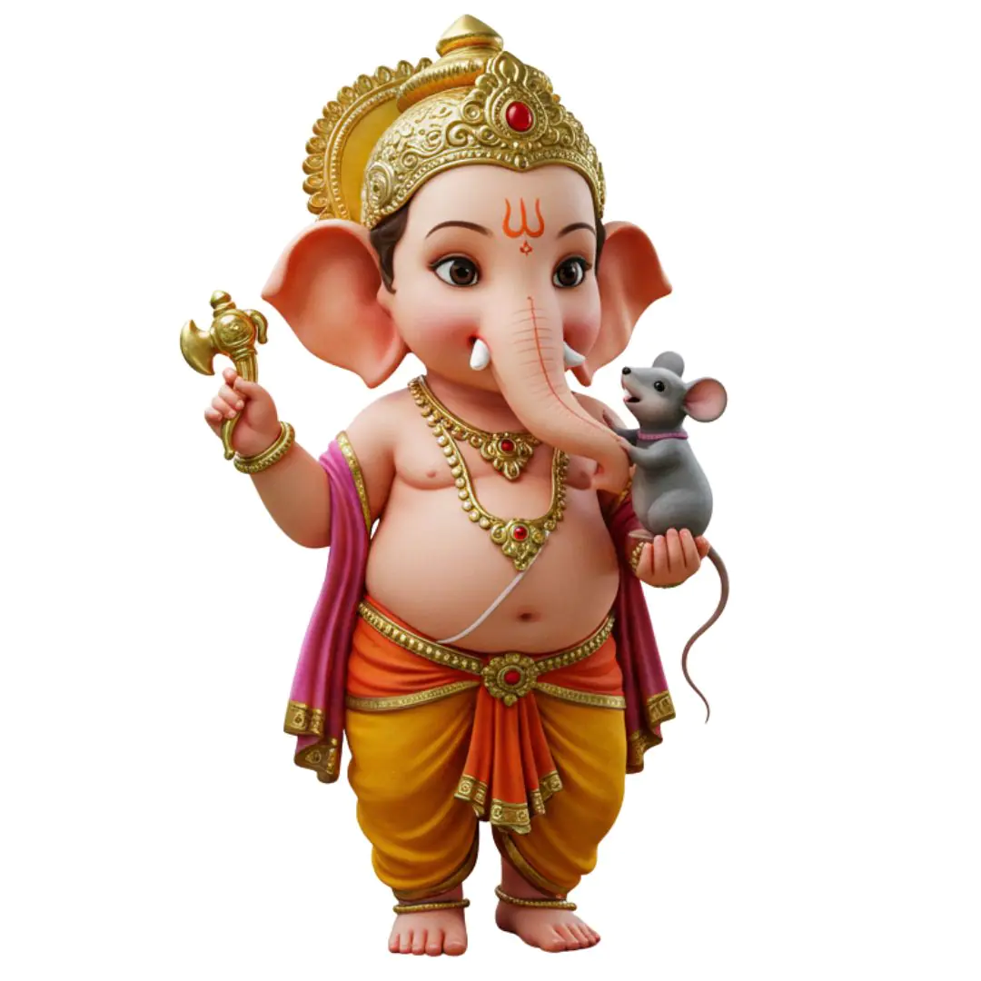 Adorable Baby Ganesha with Mouse Friend PNG