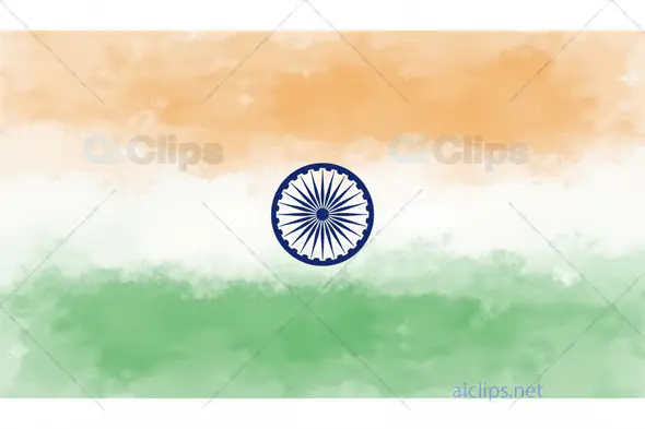 Watercolor Indian Flag with Ashoka Chakra