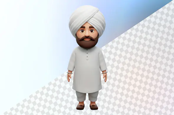 Sikh man cartoon avatar white turban gray outfit