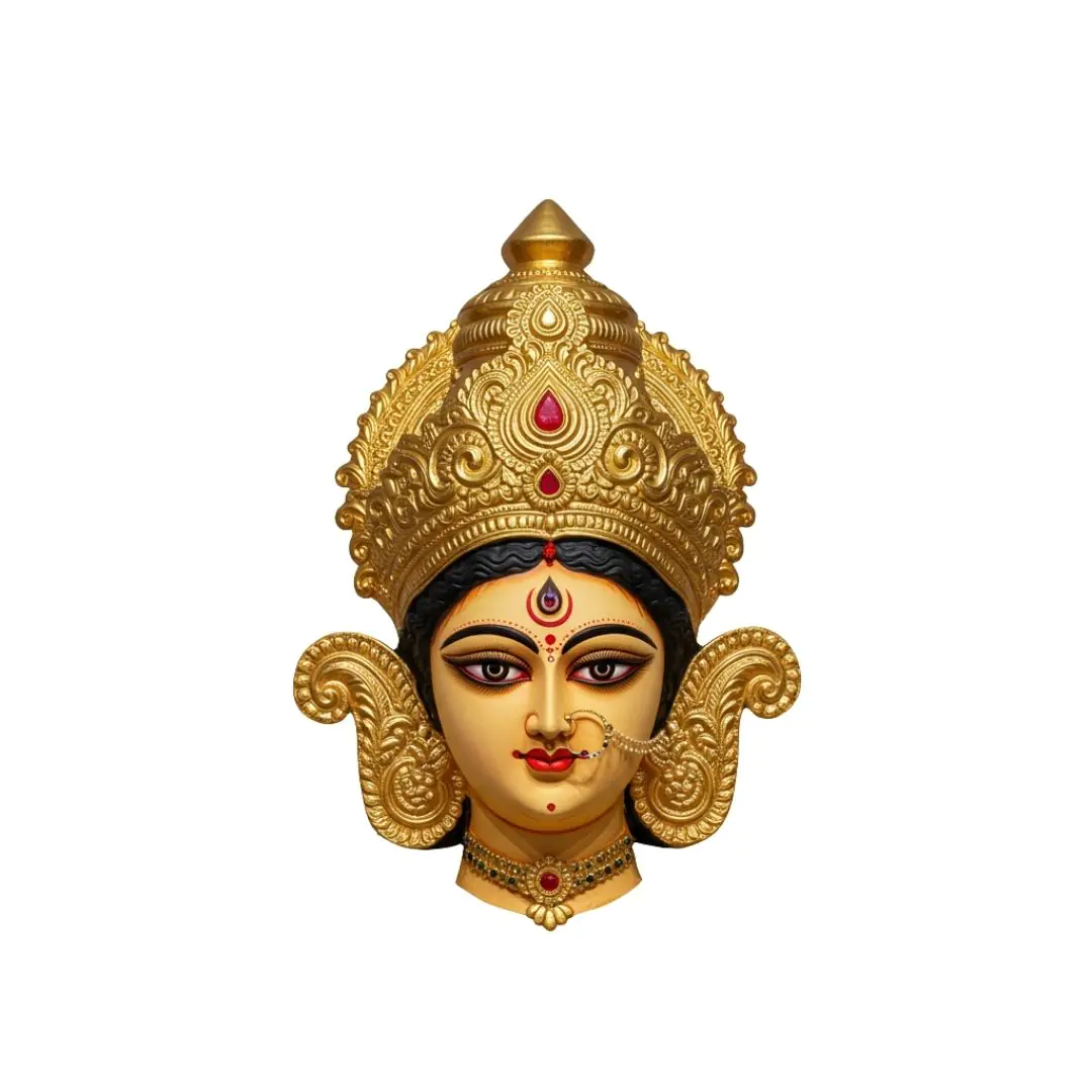 Majestic Goddess Durga Head with Golden Crown PNG