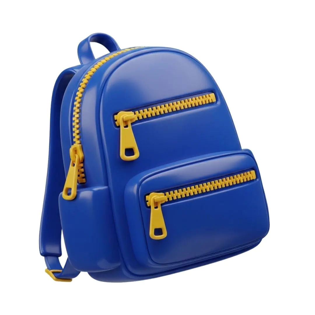 Blue backpack with yellow zipper school bag