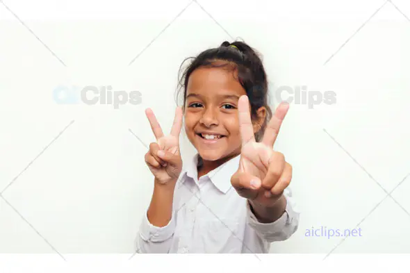 Smiling School Girl with Peace Sign