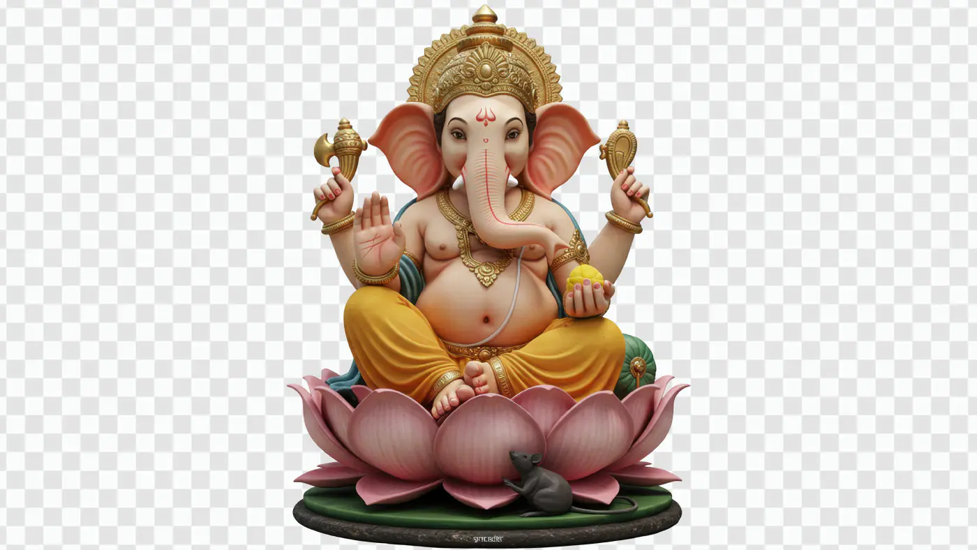 Ganesha Seated on Pink Lotus Throne PNG