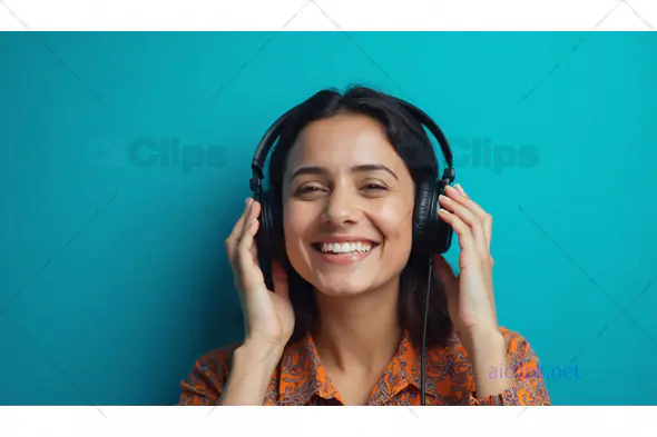 Smiling Woman Listening to Music