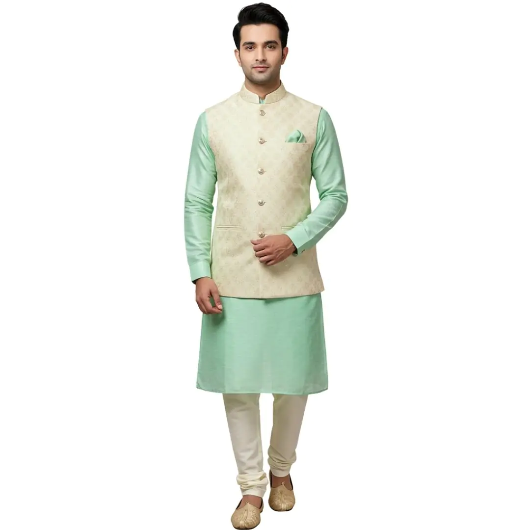 Stylish Man in Mint Green Kurta Set PNG
