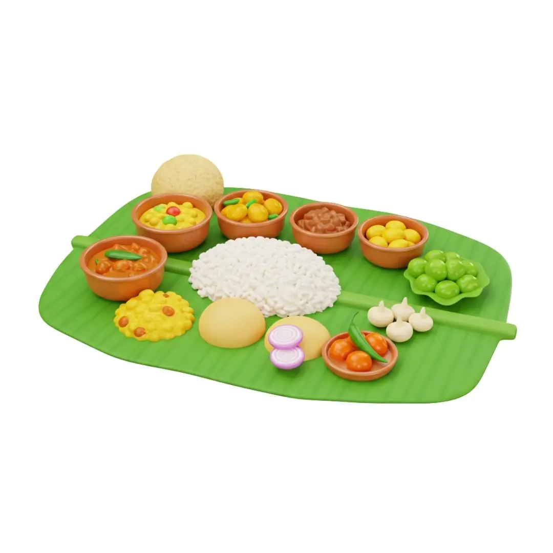 Traditional Indian thali meal on banana leaf