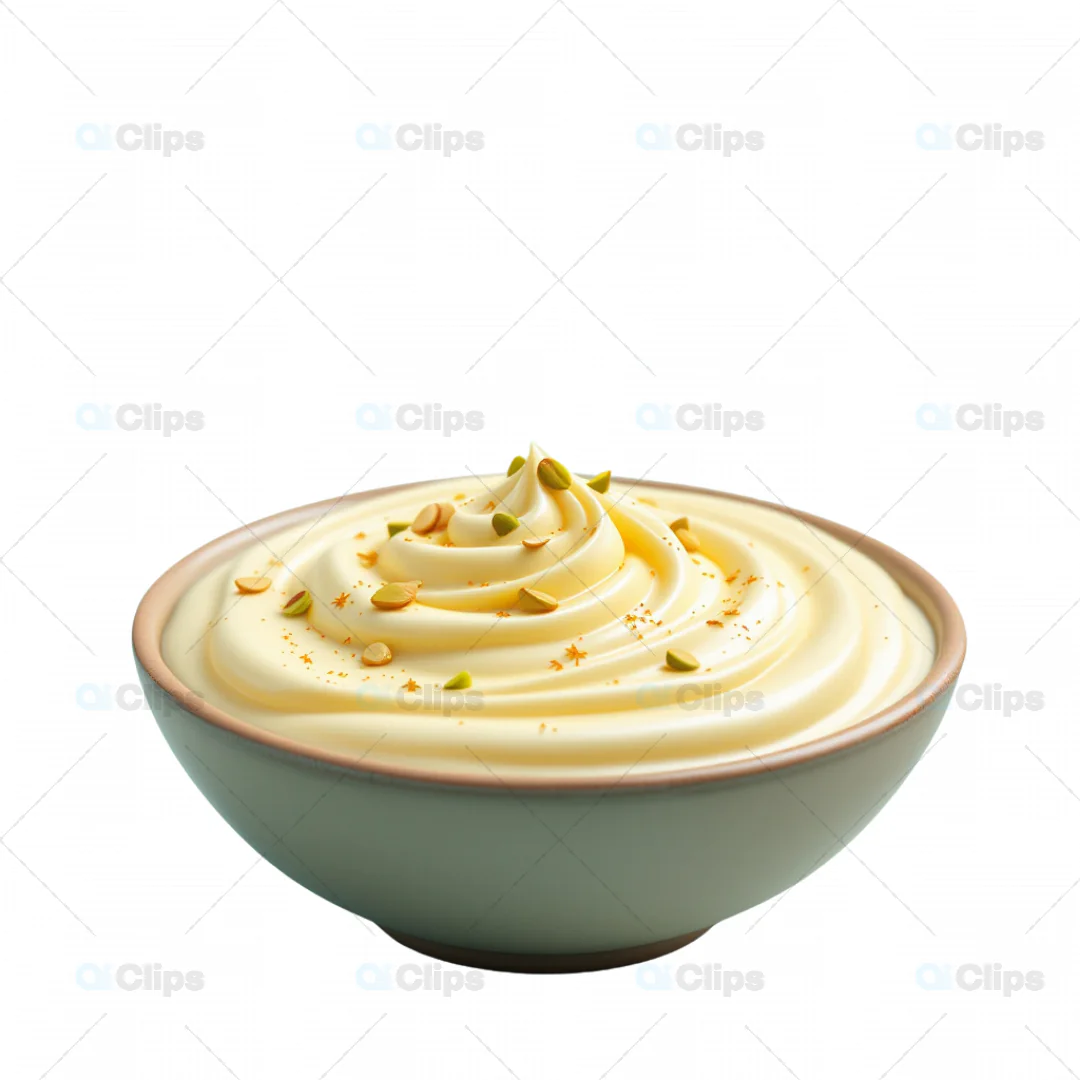 3D Creamy Swirl Dessert in Green Bowl with Seed Garnish