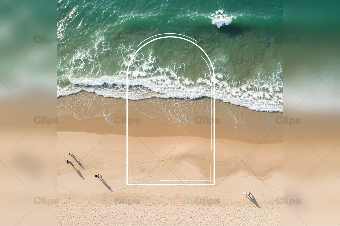 Aerial Beach Mockup with Geometric Arch Overlay