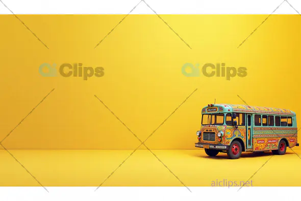Vibrant Vintage Indian Bus on Yellow Background