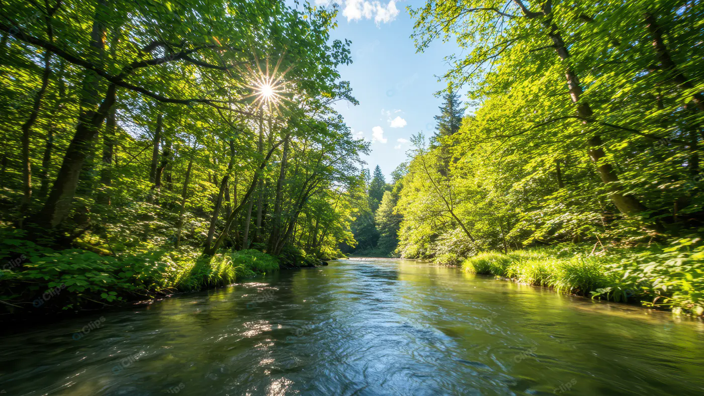 Sunlit Forest River Serenity